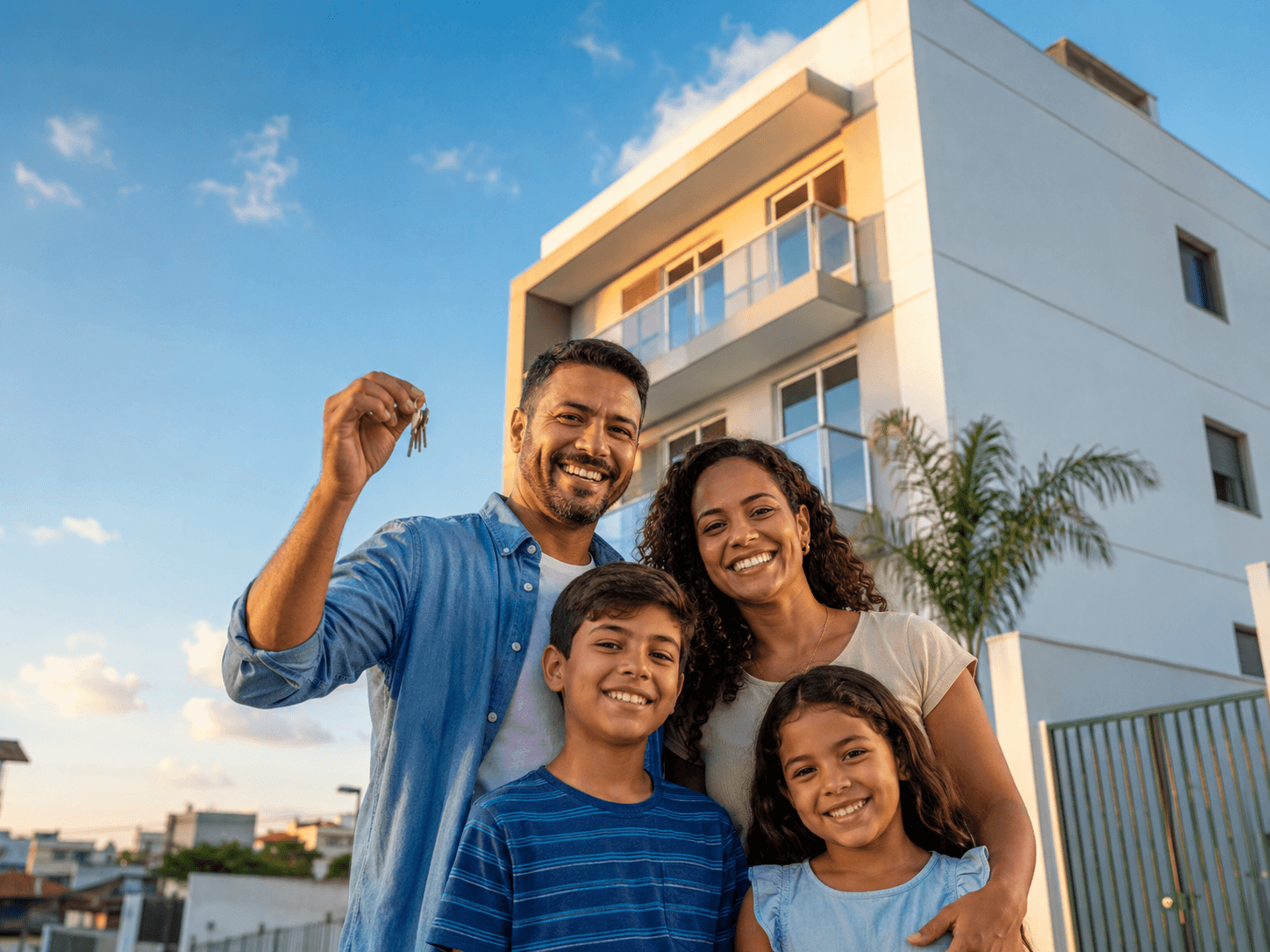Família em frente à casa nova